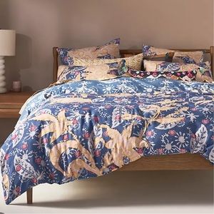 Anthropologie Klara Blue and Yellow Floral Duvet Cover +shams